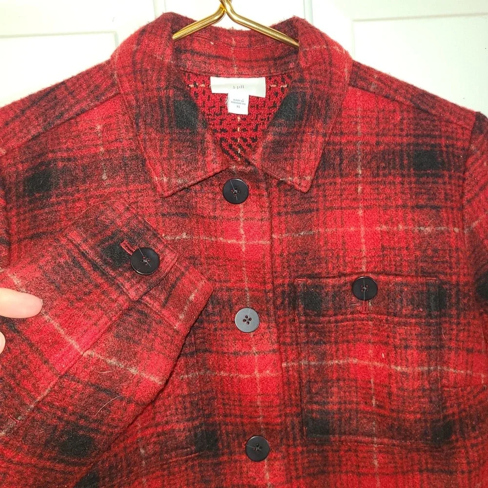 J. Jill Jacket Womens Size XS Red Plaid Barn Chore Red‎ Classic Button Outdoor